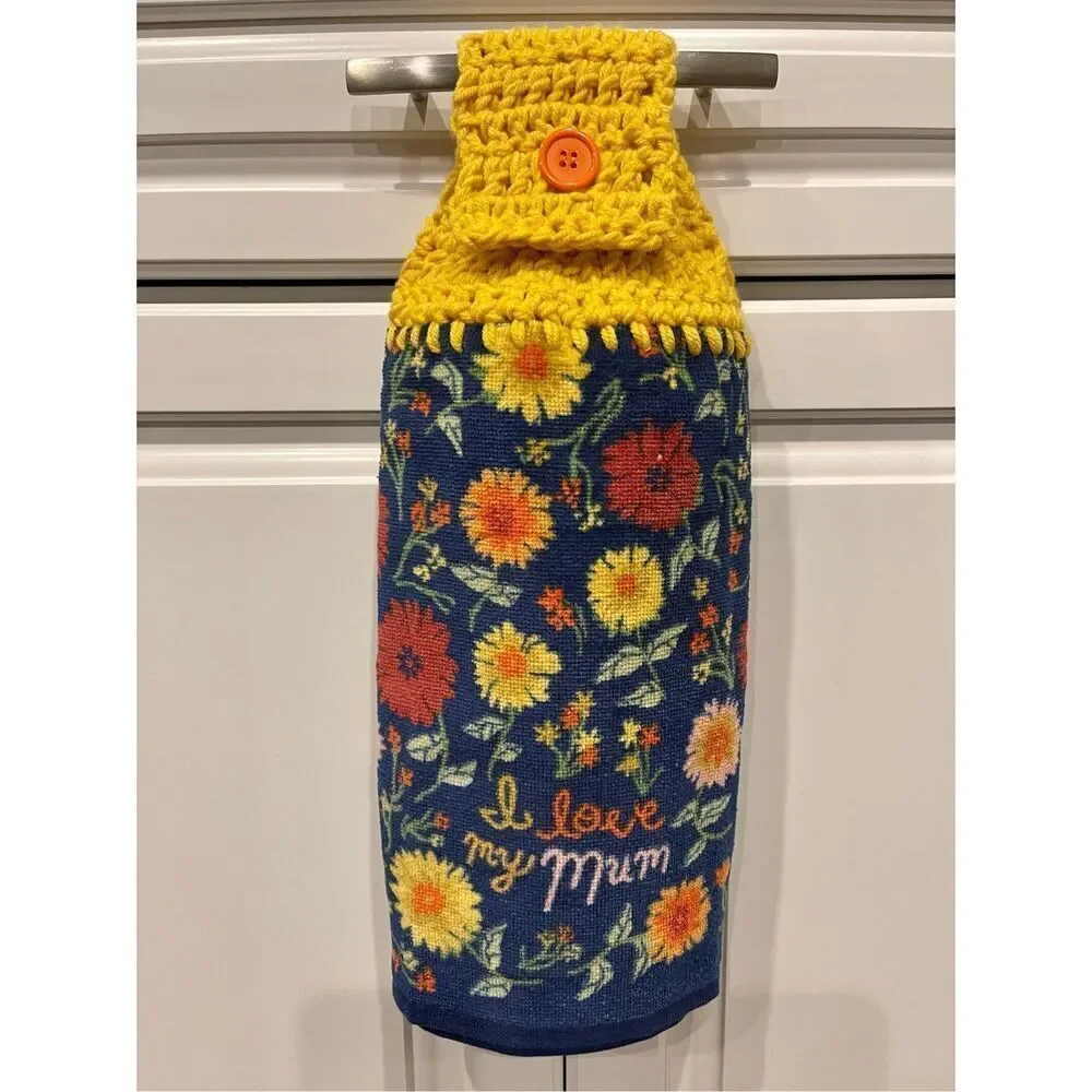 Crochet Top Kitchen Towel- Flowers-I love my mum